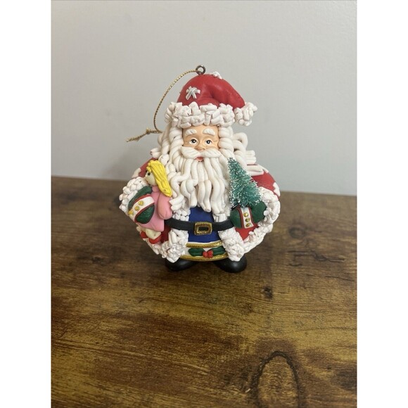 TRADITIONS Santa Holding Doll and Tree Collectible Character Glass Ornament EUC - Picture 2 of 16